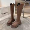 Платформа Толстый Каблук Женские Сапоги до Колена Мода Стрейч Облегающие Длинные Ботильоны Уличный Стиль Зимний Дизайн Обувь De Mujer
