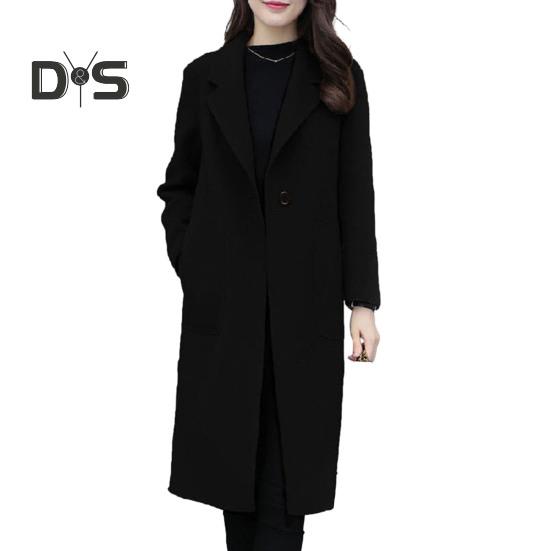 Женское зимнее пальто с отложным воротником, длинным рукавом, средней длины, плотное, однотонное, ветрозащитное, теплое, свободное, корейский стиль, с одним карманом на пуговицах, женское пальто