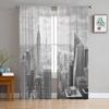 City Urban Architecture Gray Chiffon Sheer Curtains for Living Room Bedroom Home Decoration Window Voile Tulle Curtain Drapes