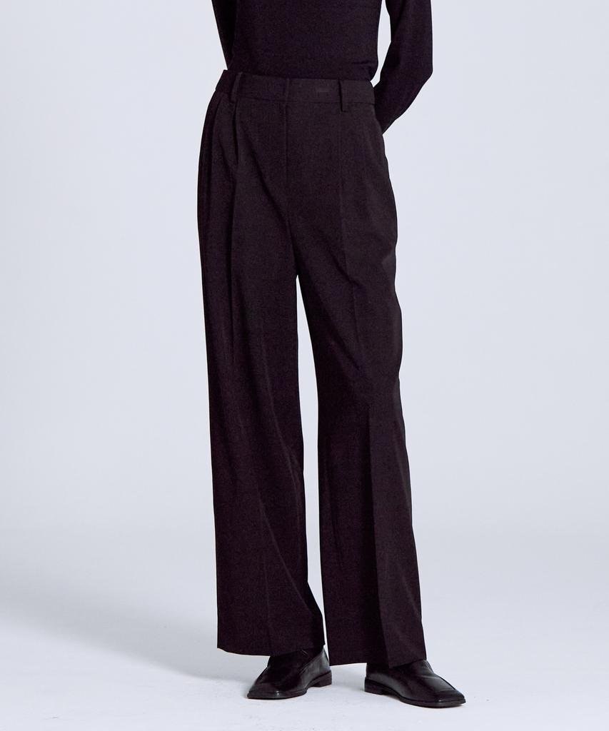 BASIC HOUSE Women'S High-Waisted Wide-Fit Hidden Elastic Waist Slacks Lapt0201