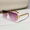 Popular  Vintage Wave Rimless Sunglasses Women For Men Sun Glasses Punk Luxury Brand Designer Pink Gold Leopard Shades Uv400