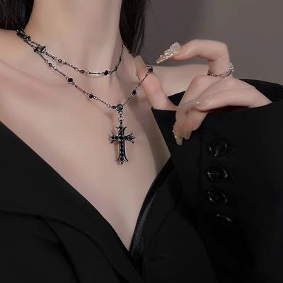 Готическое черное ожерелье-чокер со стразами и крестом Иисуса для женщин, винтажное двухслойное ожерелье в стиле панк