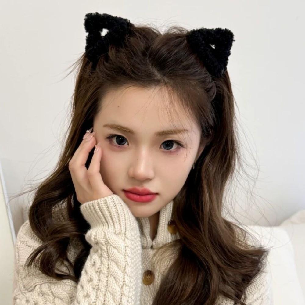Cute Cat Ears Hair Clip Pure Color Winter Hair Accessories Simple Plush Small Hair Claw Headwear