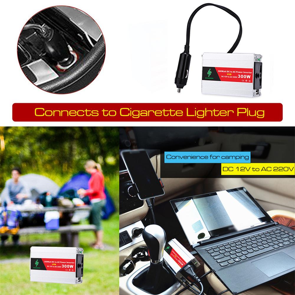 Портативный инвертор, автомобильные преобразователи мощности, преобразователь постоянного тока 12 В в переменный ток, 220 В, 300 Вт, автомобильный преобразователь мощности