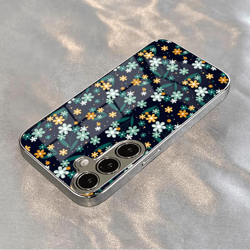 Позолоченный чехол для телефона из закаленного стекла, совместимый с Galaxy S26 S25 S24 S23 S22 Ultra Plus. С дизайном в виде цветочной вселенной.