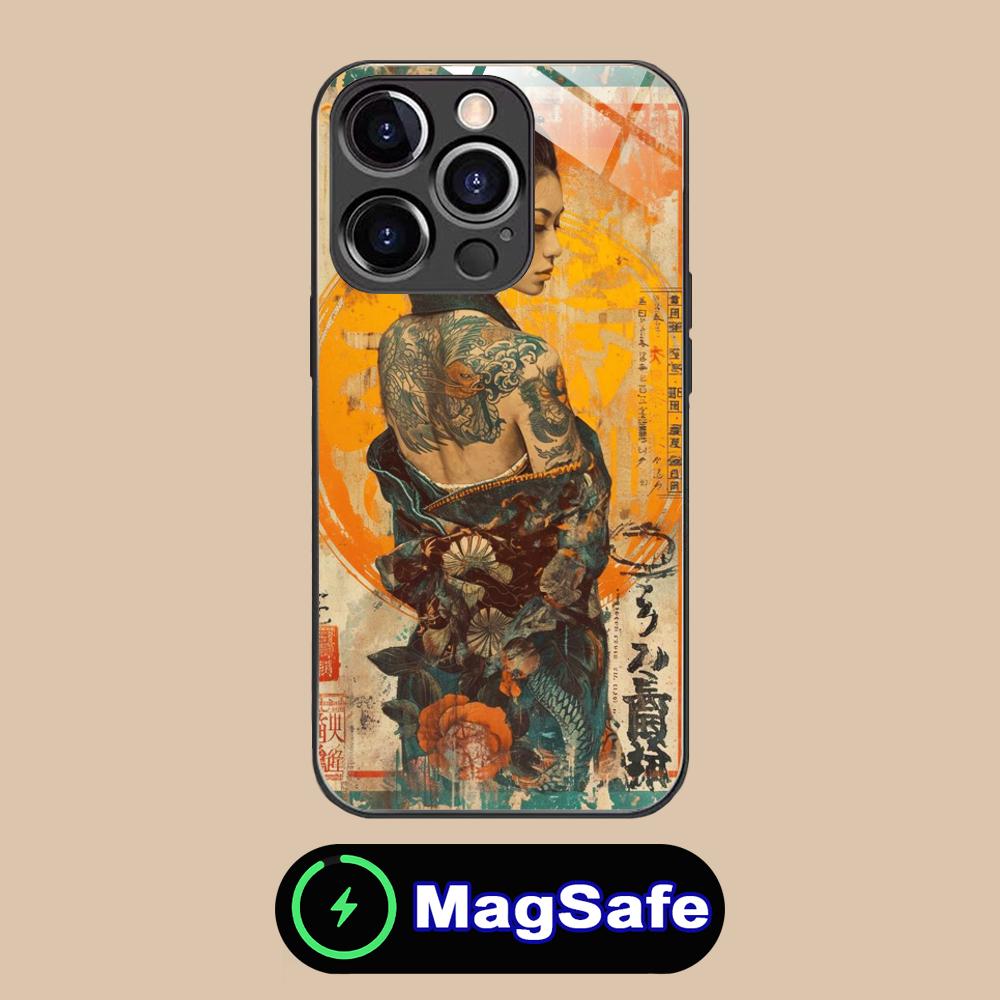 Ретро Тату Девушка Чехол для Мобильного Телефона для iPhone 17 16 15 14 13 12 11 Air Pro Max Plus Mini MagSafe Стеклянный Цветной Чехол Красивый
