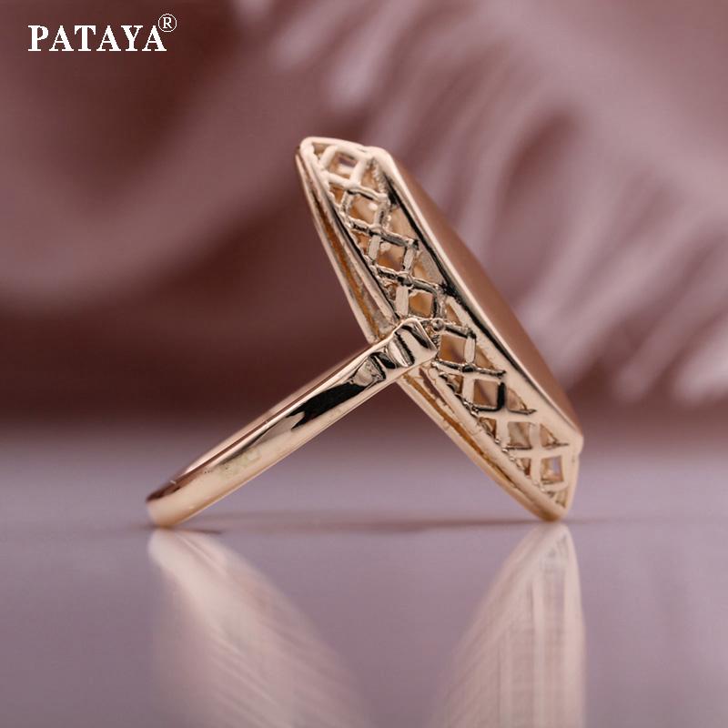 PATAYA Глянцевые кольца женские цвета розового золота простое плетение полые кольца с ромбами Этническое свадебное кольцо в подарок