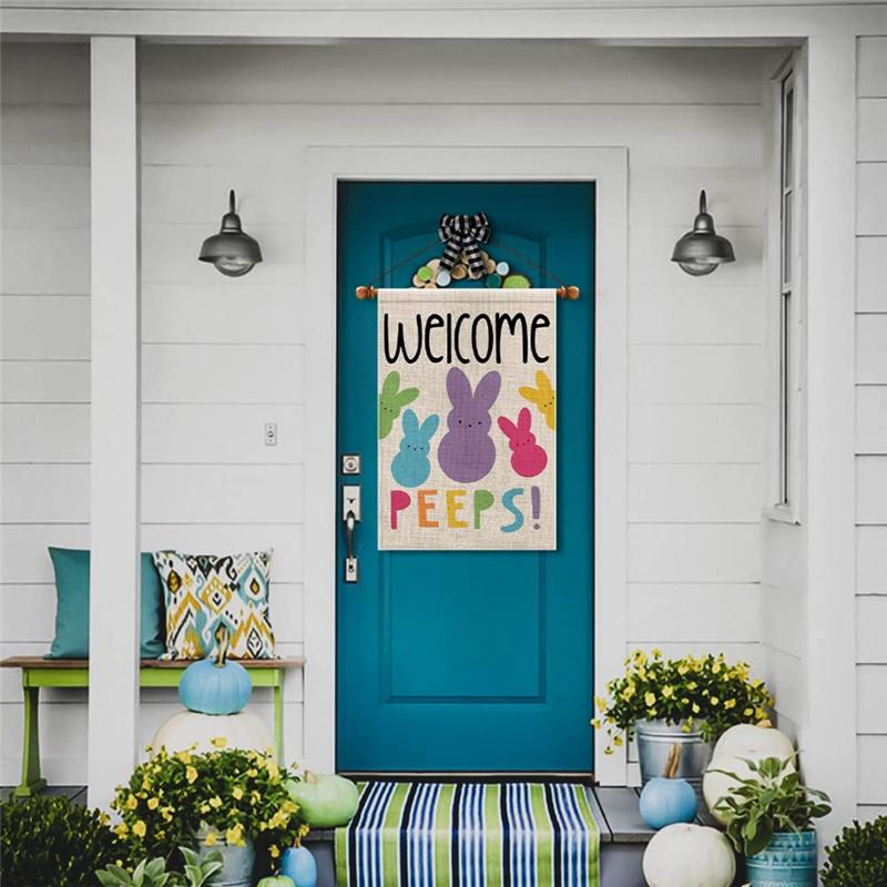 A72U С Днем Пасхи Садовый флаг Пасхальный Двусторонний Садовый флаг Весенний Двор Наружное Украшение Фермерский дом