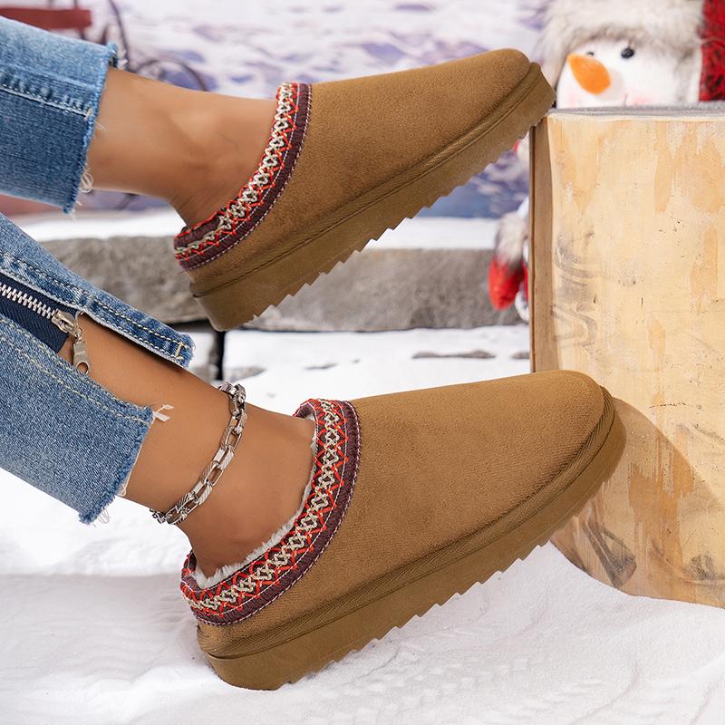 Women Snow Boots for Warm Suede Leather Boots Autumn Winter Slip On Platform Boats Close Toe Hair Half Slipper Cotton Shoes