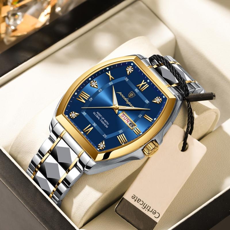 2024 New Curved Dial Men's Watch Waterproof Luminous Fashion Watch Calendar Steel Strap Tonneau Dial Watch