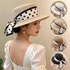 Шляпа-канотье с жемчугом и горошком Franch для женщин Элегантная леди Ковбойская защита от солнца Панама с широкими полями Женская дорожная пляжная кепка-козырек