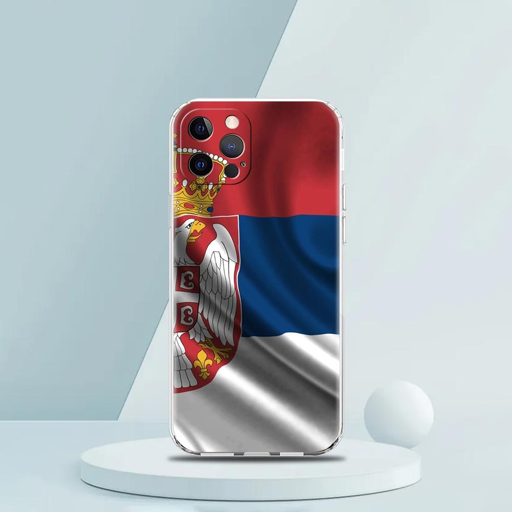 Мягкий прозрачный чехол-бампер из ТПУ для iPhone 16 15 14 13 12 11 Pro Max XR 8 7 Plus XR Ударопрочный корпус с узором в виде флага Сербии
