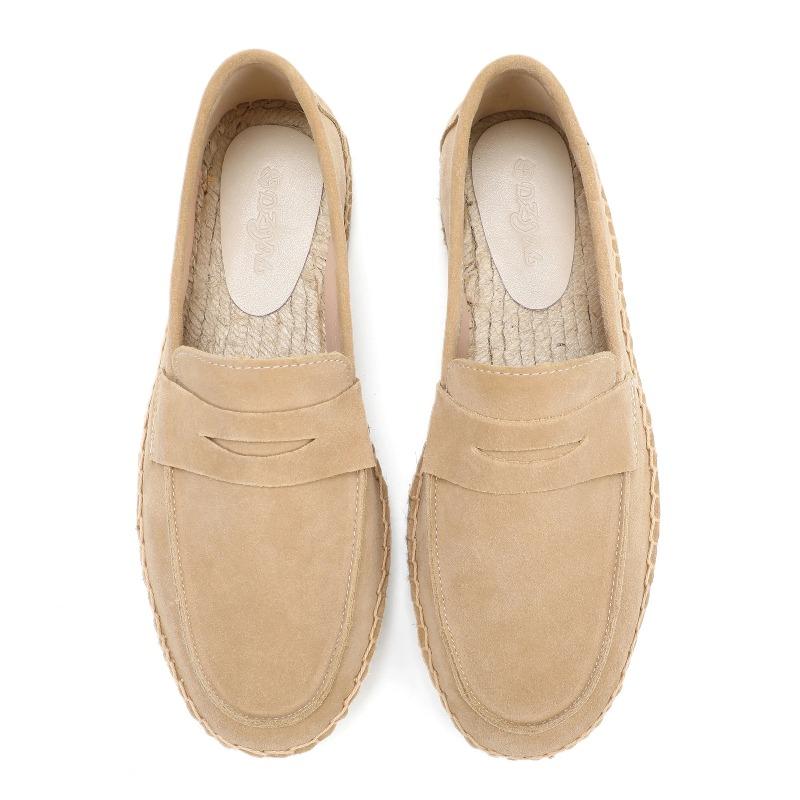 LUXSOLE Мужские джутовые эспадрильи Лоферы без шнуровки Коровья замша Кожа Повседневная обувь