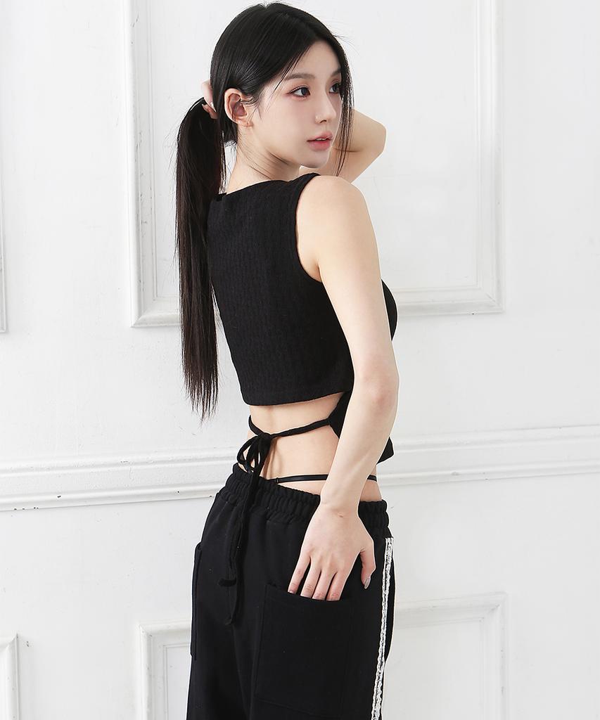 CATTLINE Back Ribbon Sleeveless Knit Black