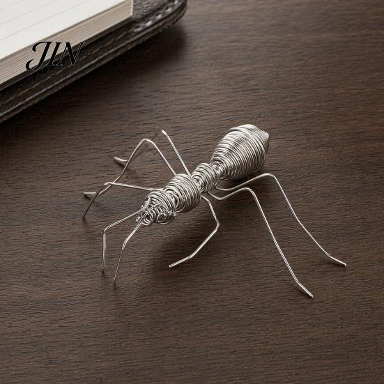 Electroplated Silver Finish Miniature Metal Ant Figurine, Hollow-Out Insect Sculpture with Finish, Minimalist Solid Wood Style Accessory Desk