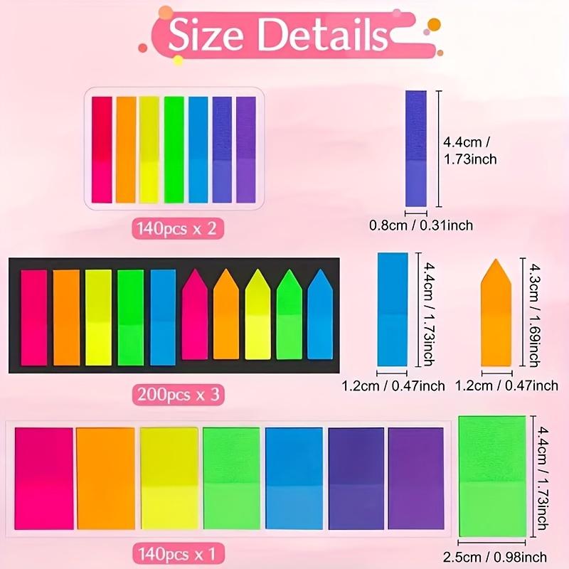 Набор из 1020 листов цветных липких заметок - Прозрачные ПЭТ водонепроницаемые индексные вкладки, Клейкие закладки, Многоразовые флажки