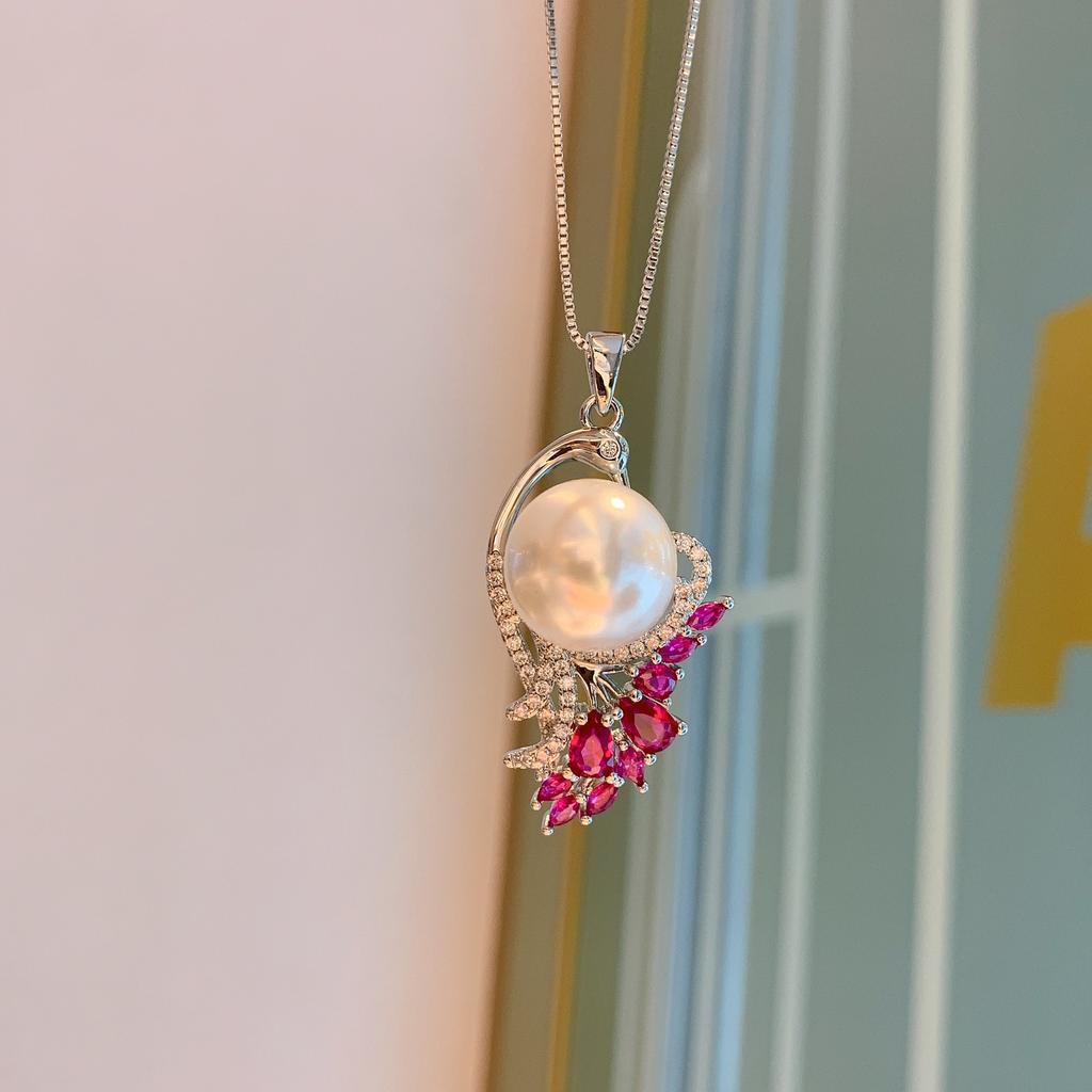 Ювелирные изделия ожерелье из таитянского жемчуга ретро микро-инкрустация имитация красного корунда кулон жемчуг