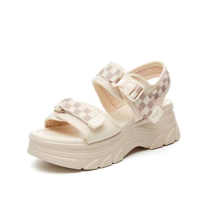 Обувь черного цвета, лето 2024 года, женские туфли на среднем каблуке, босоножки с открытым носком для женщин, босоножки на платформе One Word, корейский азиатский размер