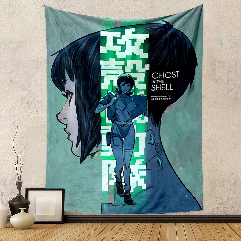 Ghost in the Shell Koukaku Kidoutai Tapestry Wall Hanging, Japanese Cyberpunk Anime Art, Sci-Fi Wall Decor for Bedroom Living Room Dorm