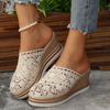 Мода Женские Римские Шлепанцы Кружевные Туфли с Покрытием Головы Клиновидный Каблук Плетеные Этнические Сказочные Шлепанцы Удобные Дышащие Сандалии Слайды Женские