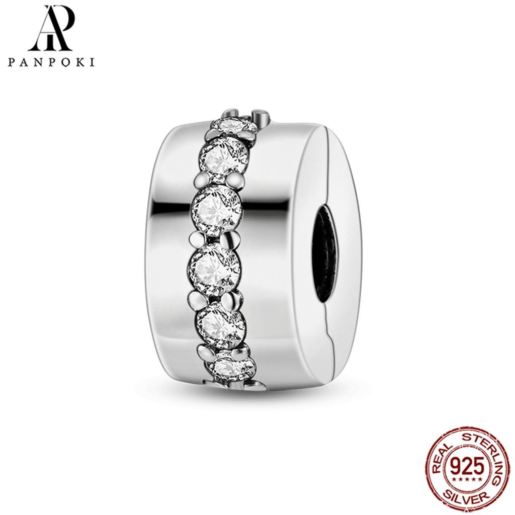 PANPOKI SS925 Sterling Silver Fixed Clip Stopper Beads Fit Bracelets Necklace NEW Luxury Women Gift DIY Jewelry Making