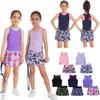 2Pcs Kids Girls Tennis Suit Sleeveless Racer Back T-shirt Top and Elastic Waist Skirt with Built-in Shorts Set for Running Gym Tennis Golf Sportswear
