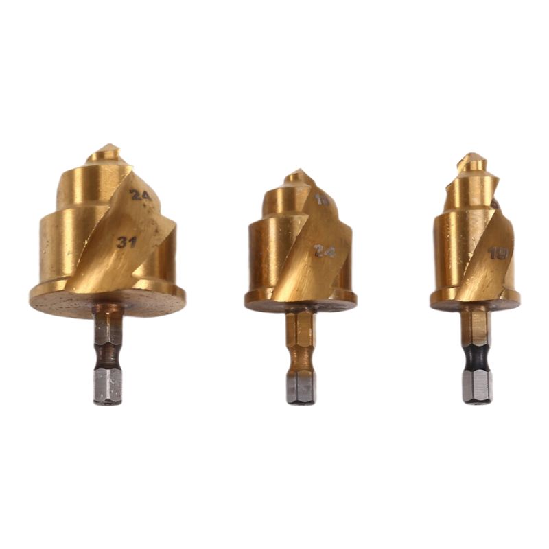 ABWR-3Pcs 20/25/32Mm Step Drill Bit With Limit Swivel Groove PPR Lifting Cone Drill Bits For Water Pipe Reaming