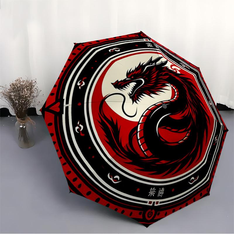 1pc Dragon YinYang Automatic Open/close Umbrella, 8-Rib sturdy structure, Portable Travel Umbrella, Parties, Everyday Use, Outdoor Accessory