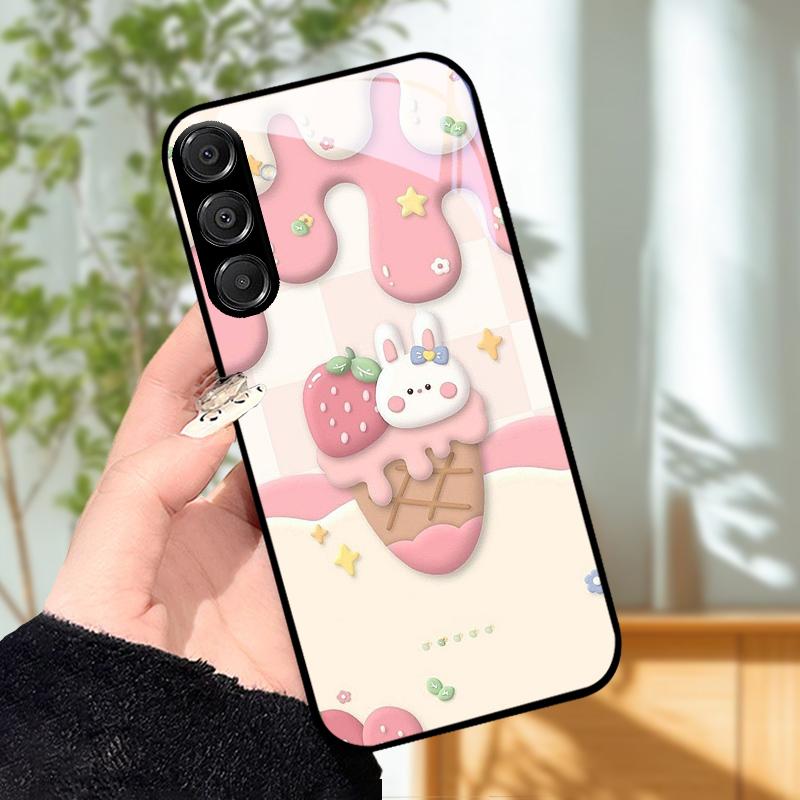 Для Samsung A25 A26 Милый чехол A35 A36 A55 A56 5G Закаленное стекло Чехол для телефона Для Galaxy A15 4G 5G Жесткий ПК Стекло Защитный Fundas