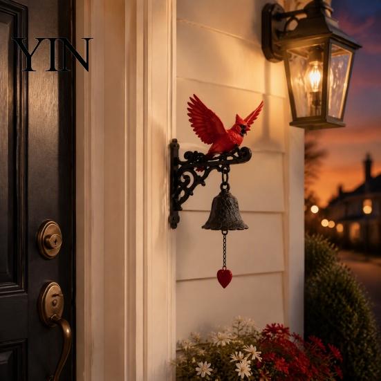 Crisp Sounding Entryway Bell Red Bird Wall Mounted Doorbell, Resin Garden Hanging Bell, Outdoor Weather Resistant Weatherproof Ornament for Farmhouse