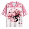Sakura Cherry Blossom Jersey Japanese Art Mesh V-Neck Shirt Short Sleeve T‑Shirt Retro Floral Graphic Tee Tops for Men Women