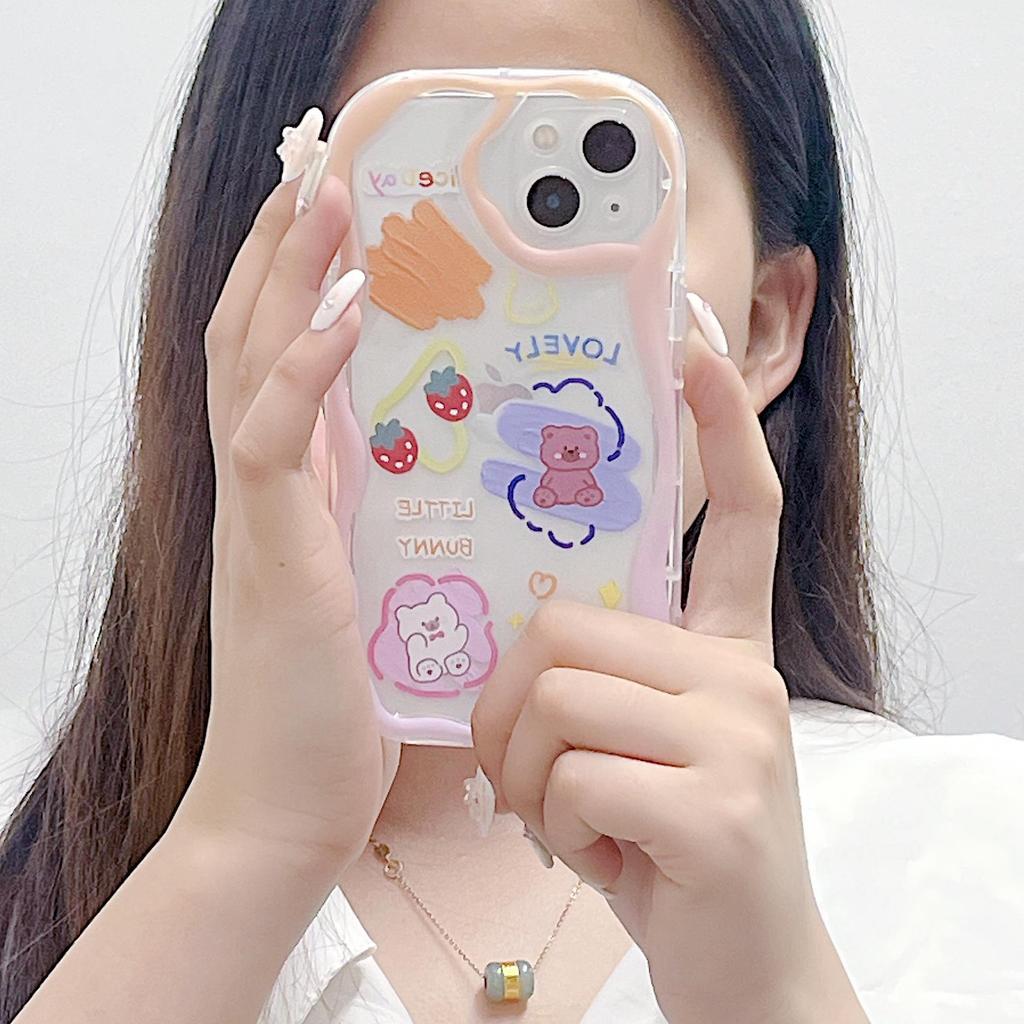 Cute Silicone Case for Redmi Note 12 11 Samsung A54 A14 iPhone 11 13 Oppo Reno 8T Infinix Note 30 Pro Funda Painted Cartoon Bear Cover Soft TPU Bumper
