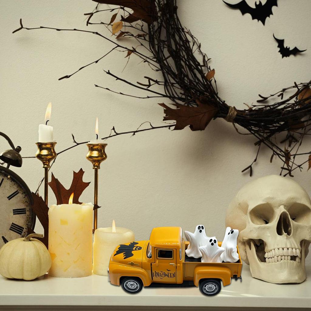 Vintage Halloween Alloy Truck Model with Ghostly Figurines Vehicle Collectible Ornament Farmhouses Home Office Decors