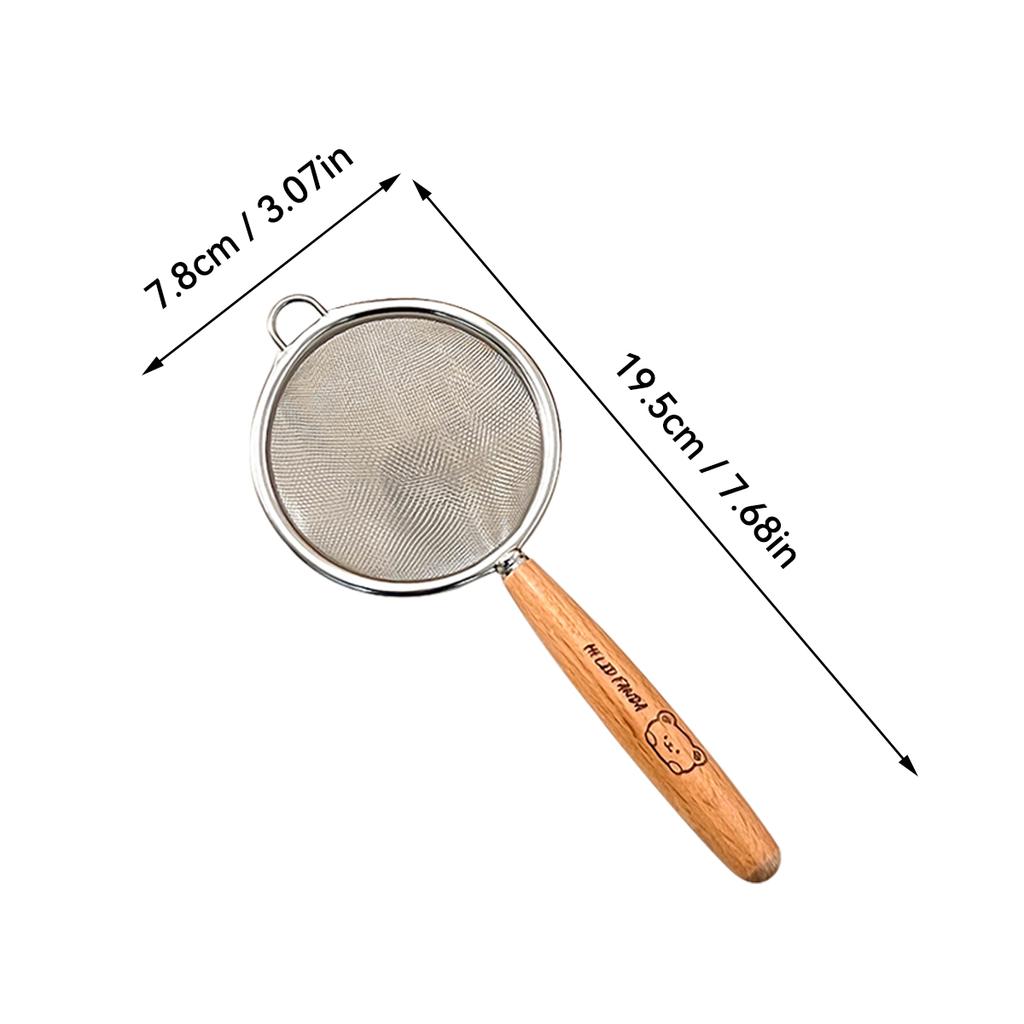 304 Stainless Steel Flour Sieve With Wooden Handle Fine Mesh Food Strainer Residue Filter Spoon Colander Kitchen Accessories