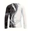 3D Digital Printed and Blended Pattern Men's Round Neck Long Sleeved T-shirt for Casual Spring and Autumn Outdoor Wear, Comfortable To Wear
