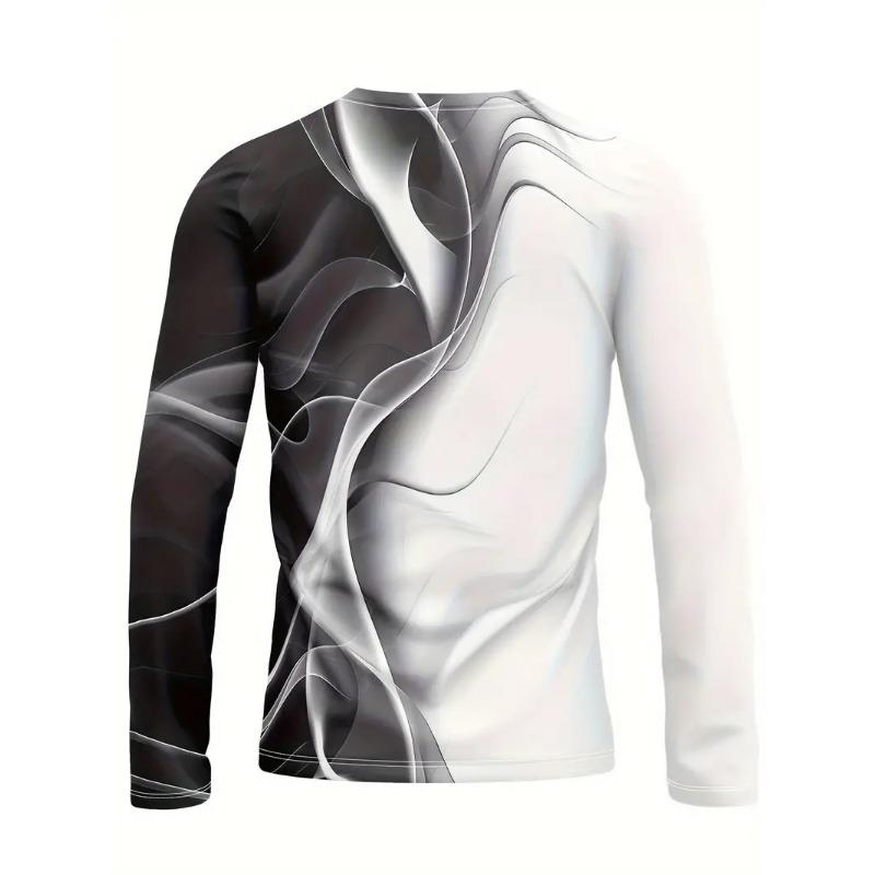 3D Digital Printed and Blended Pattern Men's Round Neck Long Sleeved T-shirt for Casual Spring and Autumn Outdoor Wear, Comfortable To Wear