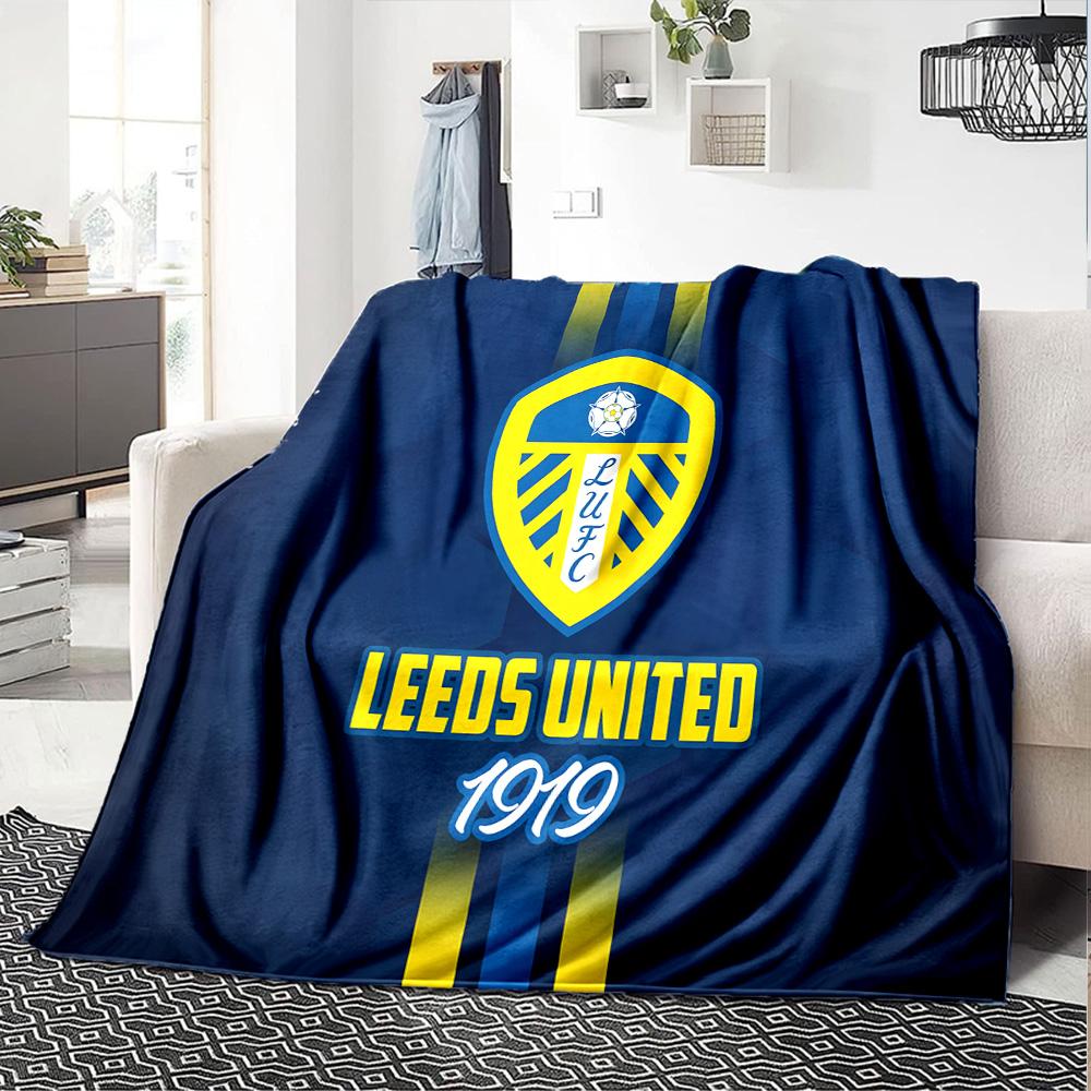 Leeds United Crest Legacy Flannel Blanket, Soft Polyester, Modern Design, All-Season for Camping, Travel, Gifts for holidays or birthdays