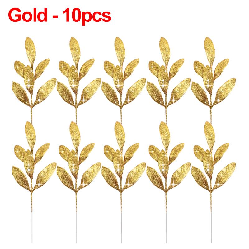 1/20 шт. Рождественские искусственные блестящие листья, поддельные ветки листьев растений, рождественское украшение для елки, свадебная вечеринка, украшение для вазы для дома