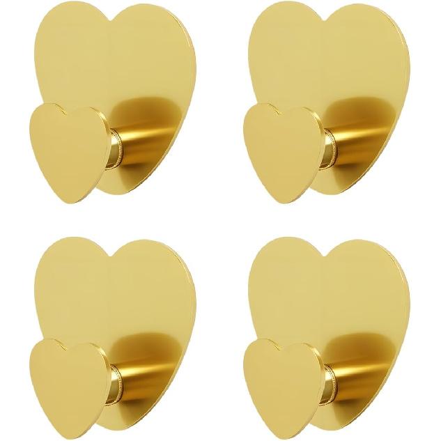 Heart Hooks Multipurpose Hooks 4 Coat Hooks with Adhesive Backing Damage-Free Hanging and No Tools for Jewelry, Necklaces, Hats, Bags, Dog Leashes,
