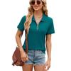 GMXIA Women's Fashion Casual Summer Spring Solid Color Print Short Sleeve Zip Collar Loose Blouses & Shirts