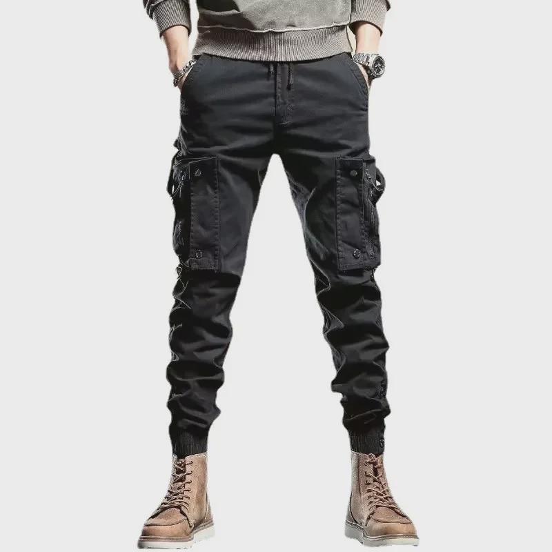 Men's Slim-Fit Multi-Pocket Cuffed Jogger Pants - Black