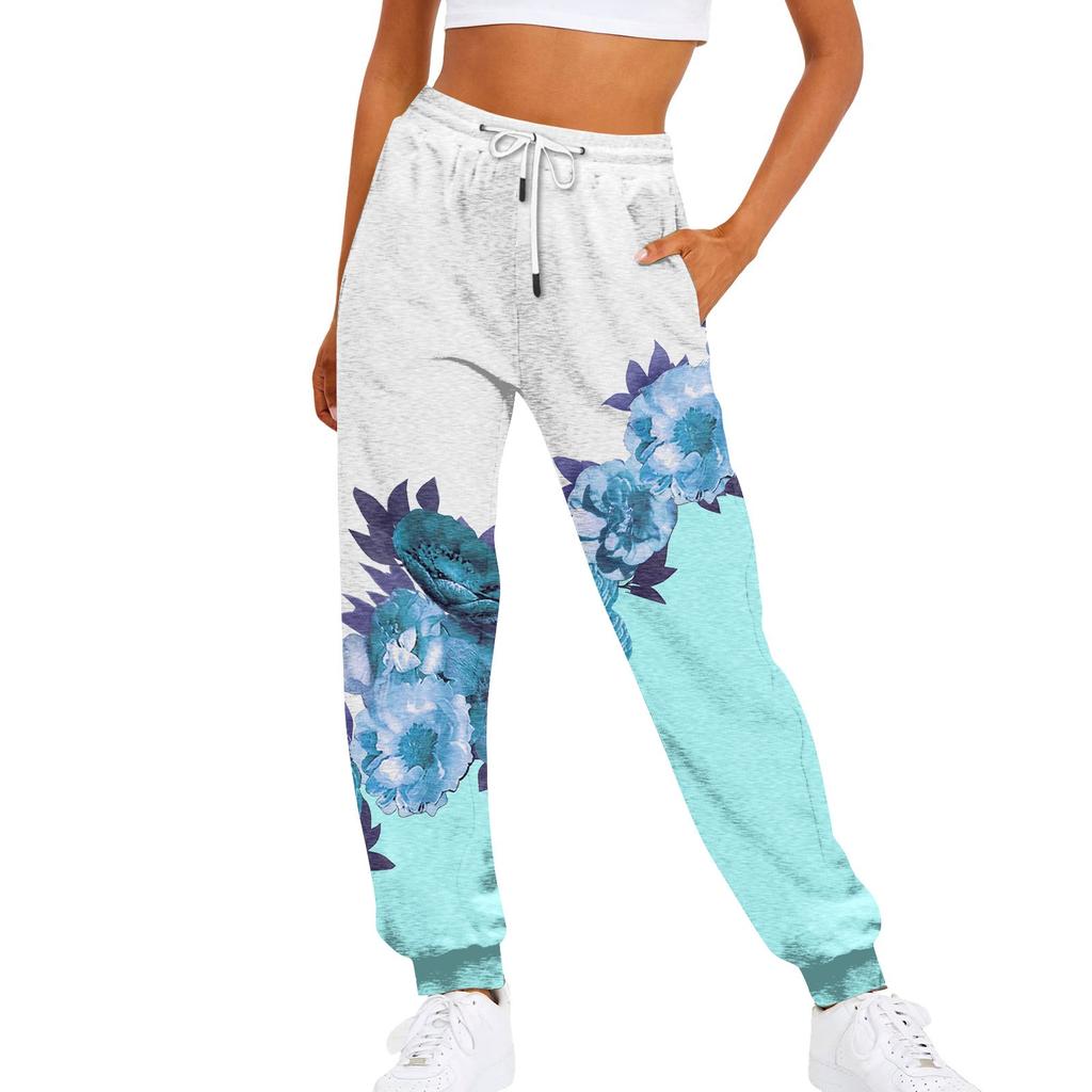 Women's Casual Fashion Sweatpants Printed Pants Elastic Waist Drawstring Pants