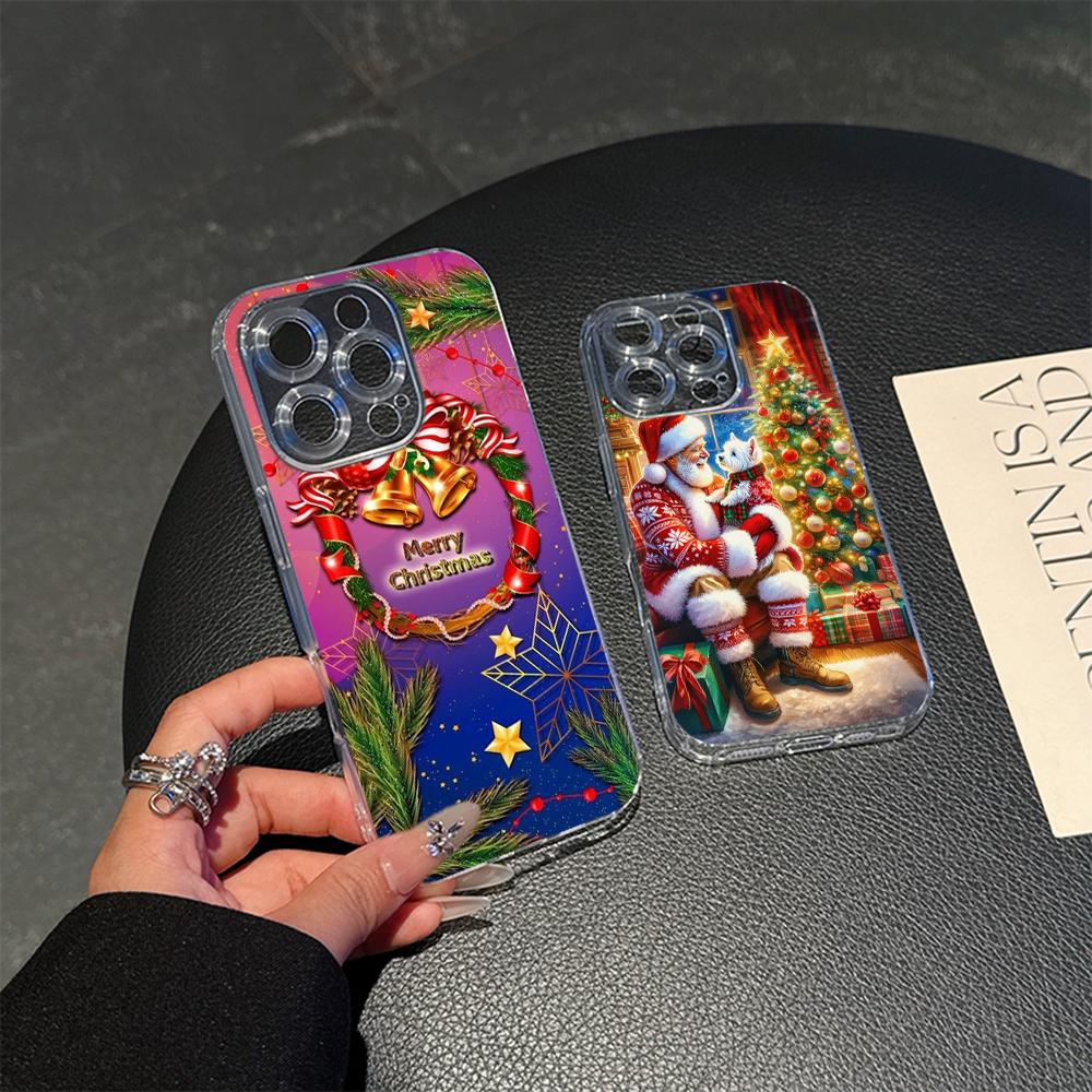 Ae118 Merry Christmas Santa art Magsafe Прозрачные чехлы для Samsung S23 S24 Ultra S20 S21 FE iPhone 16 Pro Max Магнитная беспроводная зарядка Задняя крышка