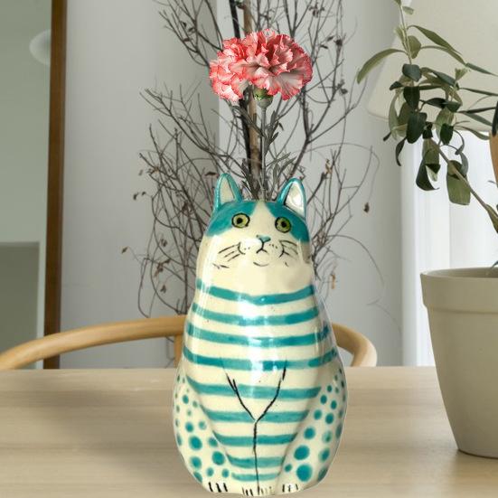 Dotted Cat Flower Vase Desktop Decoration Resin Cartoon Kitten Floral Plants Vase Indoor Real Dried Flower Holder Floral Arrangement Container