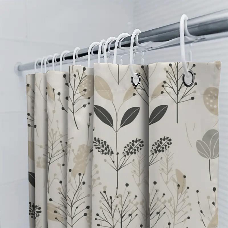Modern Bathroom Shower Curtain Set Elegant Plant Pattern Decorative Shower Curtains for Home Bathrooms – White Black Beige Col