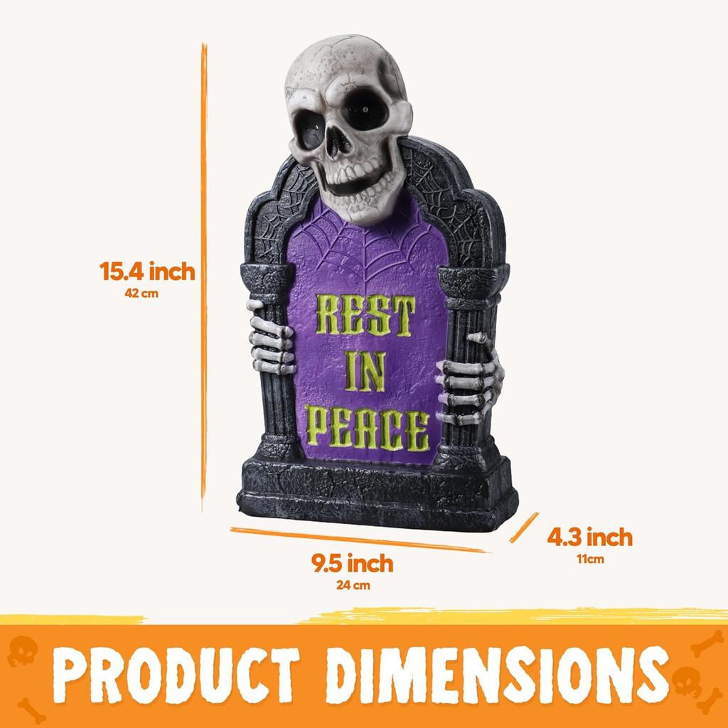JOYFY Хэллоуин Кладбище Надгробные украшения Уличный светящийся скелет Надгробный камень 16,5" Пластиковый светодиодный надгробный камень Страшный дом с привидениями