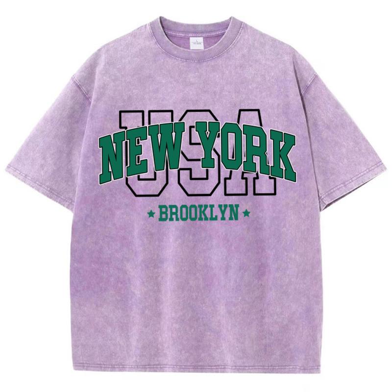 Женские хлопковые стираные футболки All-Math Loose O-Neck Tee Shirts Brooklyn Usa Printing Short Sleeve Summer Street Women Clothing