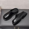Luxury Leather Platform Man Half Slippers with Heels Genuine Leather Summer Wedding Business Social Shoes Outside Sandals