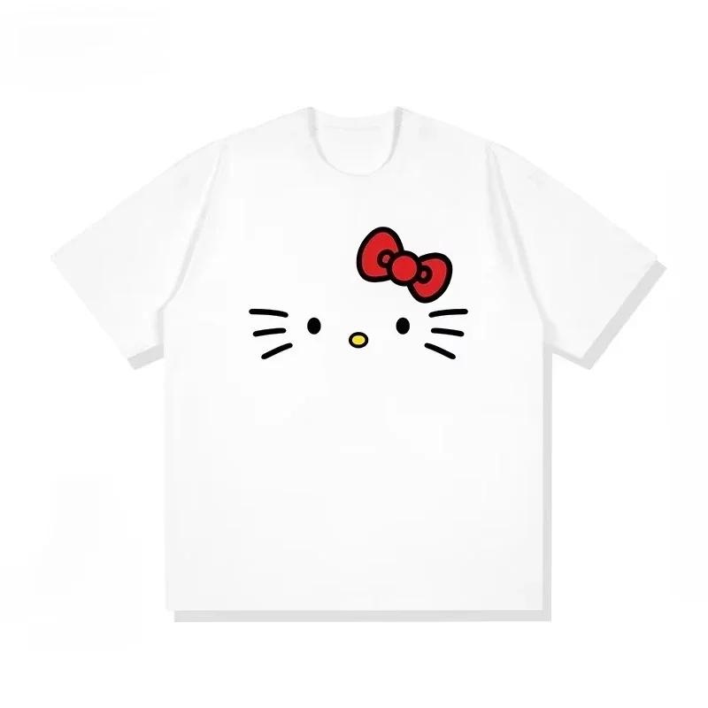 Cotton Breathable Childrens Tshirt Fashion Trend Hello Kitty Cartoon Printed Casual Parent Child Wear Unisexs and Womens Top