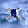 Fashion 18K White Gold 7*9MM Sapphire Faceted Gemstone Ring Engagement Anniversary Gift 925 Sterling Silver Jewelry